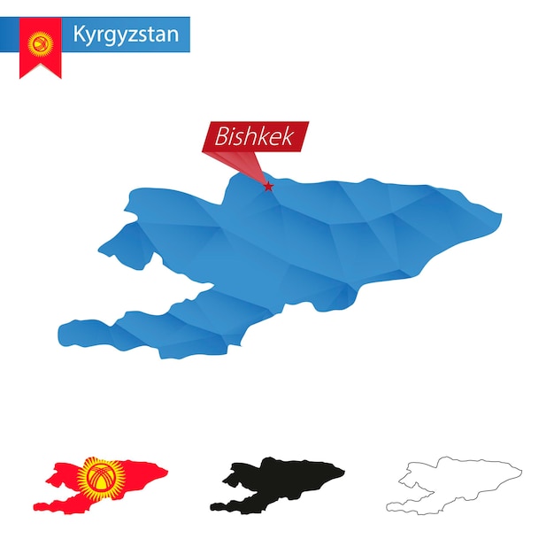 Kirguistán azul low poly mapa con capital bishkek