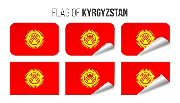 Kirguistán bandera etiquetas pegatinas conjunto Vector ilustración 3d banderas de Kirguistán aislado en blanco