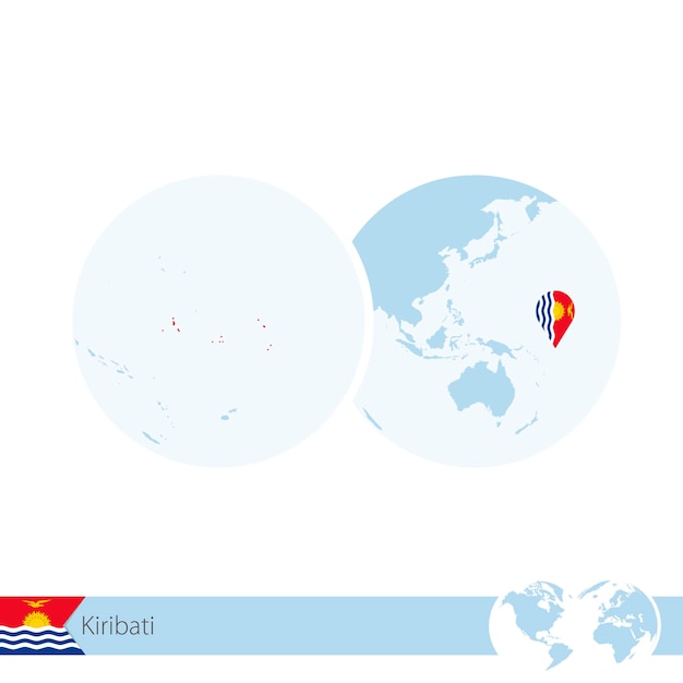 Kiribati en globo terráqueo con bandera y mapa regional de Kiribati. Ilustración de vector.