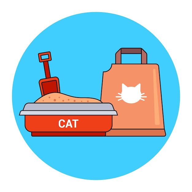 Vector kit para bolsa de arena para gatos con relleno para la bandeja