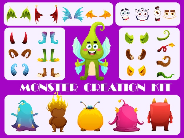 Kit de creación de monstruos para construir un personaje de fantasía.