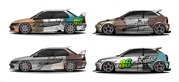 Kit gráfico de vehículo. líneas abstractas con fondo en forma de curva para envoltura de adhesivos de vinilo para autos de carreras, camionetas y camionetas