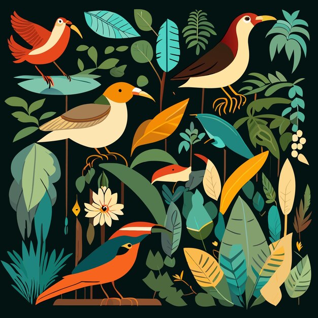 Vector kit de gráficos vectoriales de aves tropicales