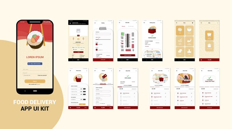 Vector kit de interfaz de usuario de entrega de alimentos