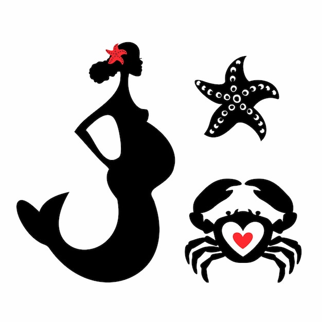 Kit marino Mamá es una sirena una sirena embarazada un cangrejo y una estrella de mar