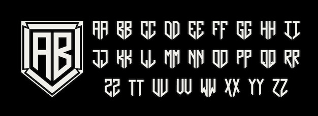 Kit de monograma de dos letras de escudo Iniciales de un par de letras fuente de alfabeto geométrico para el diseño personalizado del emblema del escudo plantilla vectorial de marca de seguridad