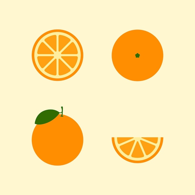 Vector kit naranja estilo plano mínimo fondo limpio rodajas de naranja ilustración vectorial moderna