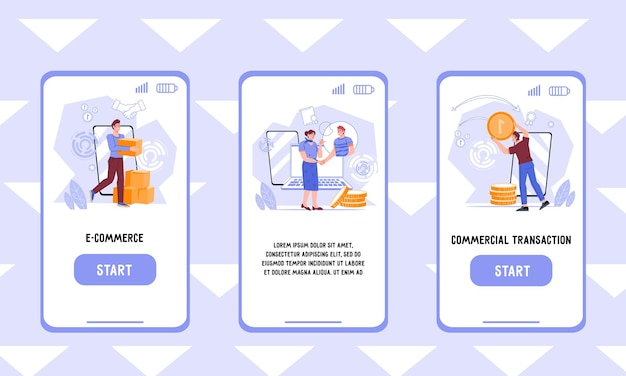 Kit de página de incorporación para negocios en línea y comercio electrónico tiopic vector plano