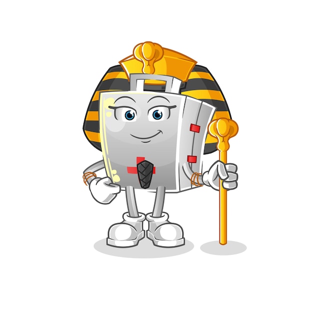 Kit de primeros auxilios de dibujos animados del antiguo egipto. vector de mascota de dibujos animados