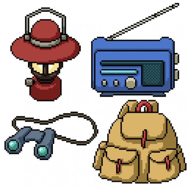 Kit de viaje aislado de pixel art