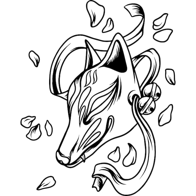 Kitsune Japón y silueta de flores de Sakura