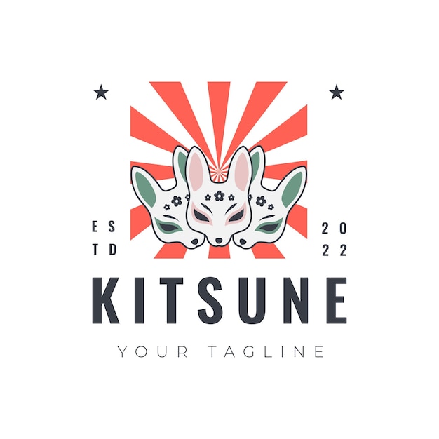 Kitsune máscara festival tradicional mascota mitología logotipo japonés diseño vectorial abstracto