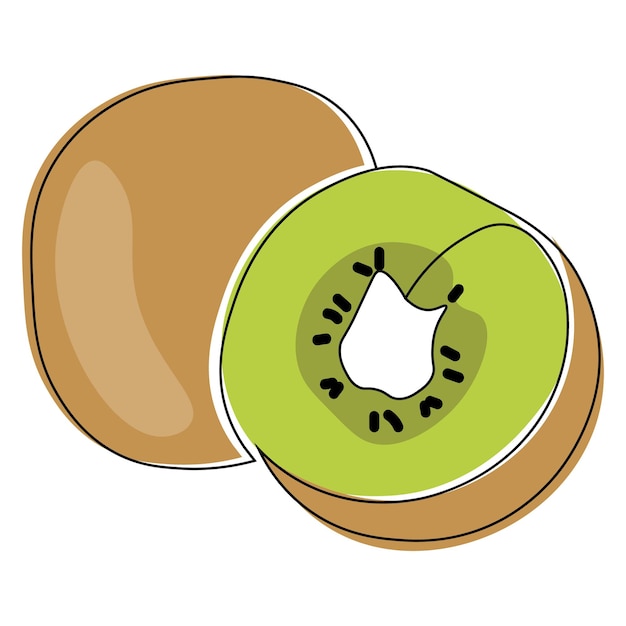 Kiwi, contorno negro con color. Ilustración de frutas, vector