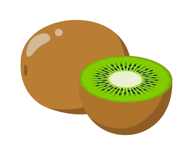 Kiwi, fruta entera, y, mitad, icono, vector