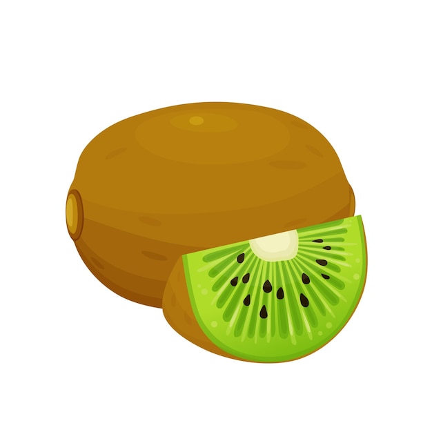 Kiwi maduro y medio kiwi aislado sobre fondo blanco.