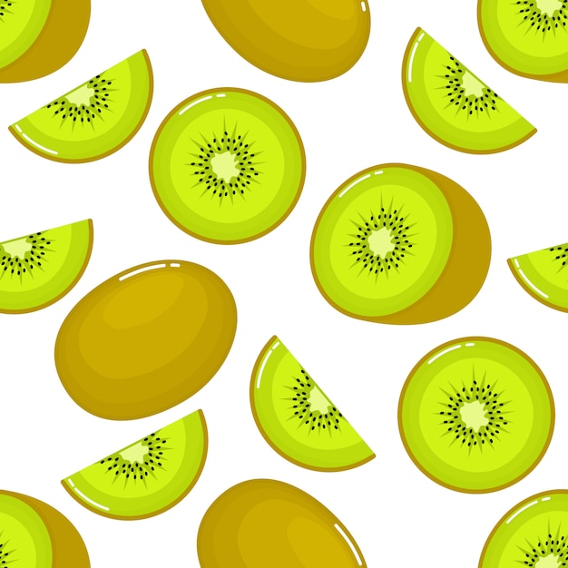 kiwi patrón sin costuras y rebanadas. Fruta de verano sobre fondo blanco.