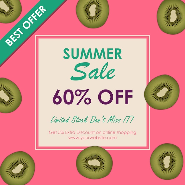 Vector kiwi summer sale ofrece diseño de banner