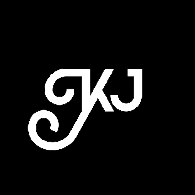 KJ diseño de letra de logotipo en fondo negro KJ iniciales creativas concepto de letra logotipo kj diseño de letra KJ diseño en letra blanca en fondo negro logotipo K J k j