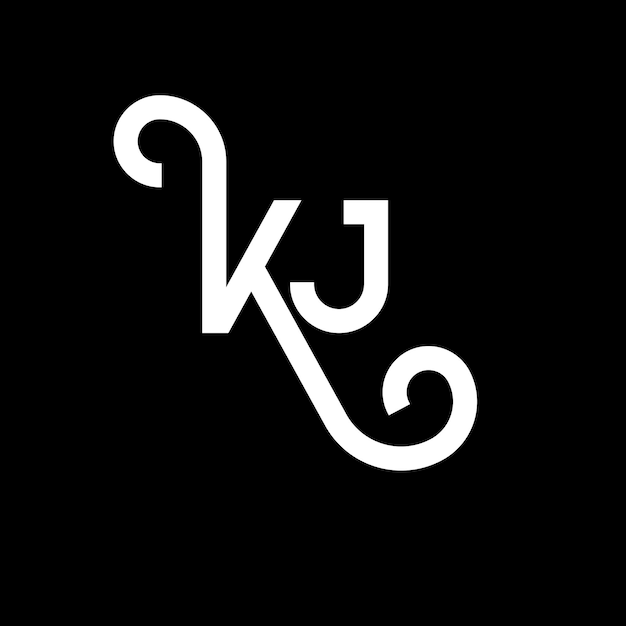 KJ diseño de letra de logotipo en fondo negro KJ iniciales creativas concepto de letra logotipo kj diseño de letra KJ diseño en letra blanca en fondo negro logotipo K J k j