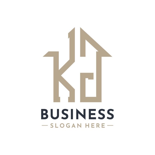 KJ House Logo para el negocio inmobiliario KJ Property Management Diseño de logotipo de iniciales modernas AA