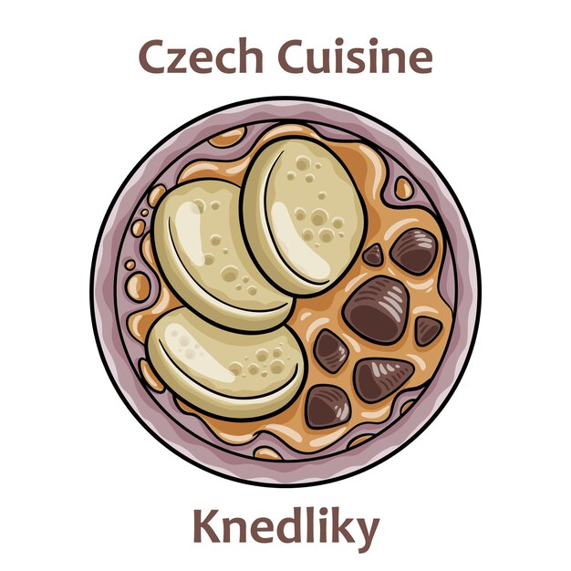 Knedliky Es un plato cocinado que se sirve al lado de muchos platos tradicionales Los tipos más comunes son el pan y las albóndigas de patata Comida checa Imagen vectorial aislada