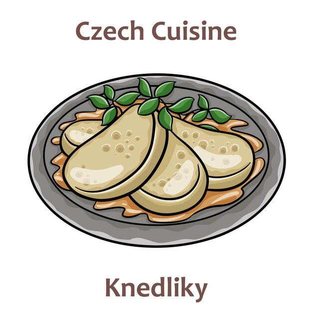 Knedliky Es un plato cocinado que se sirve al lado de muchos platos tradicionales Los tipos más comunes son el pan y las albóndigas de patata Comida checa Imagen vectorial aislada