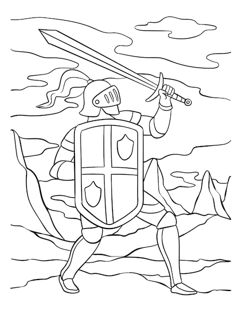 Vector knight attacking pose página para colorear para niños