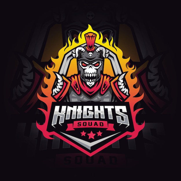 Knight skull mascot logo juego para deportes y equipos deportivos