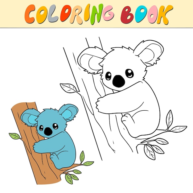 Koala para colorear libro o página para niños Cute Koala ilustración vectorial en blanco y negro