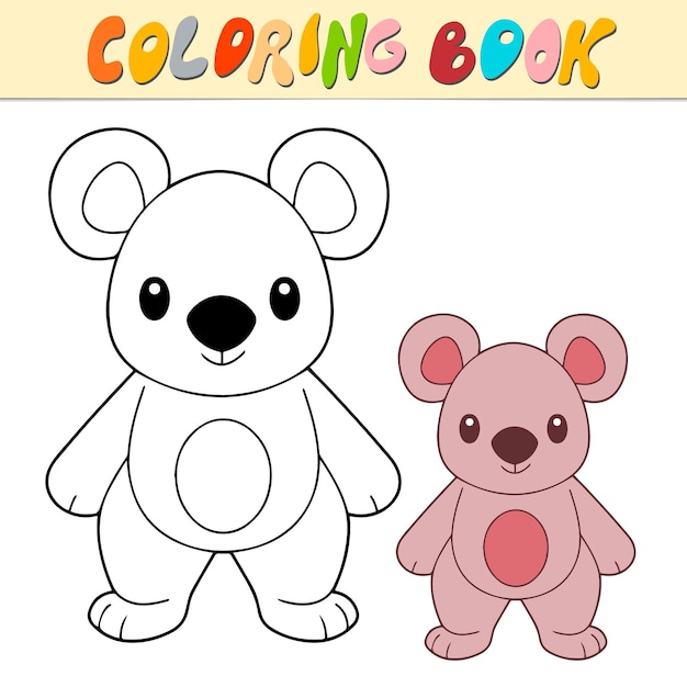 Koala para colorear libro o página para niños Cute Koala ilustración vectorial en blanco y negro