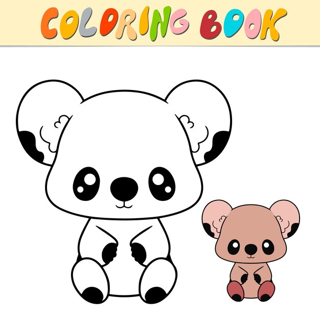 Koala para colorear libro o página para niños Cute Koala ilustración vectorial en blanco y negro