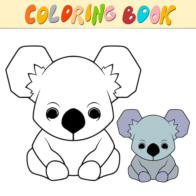 Koala para colorear libro o página para niños Cute Koala ilustración vectorial en blanco y negro