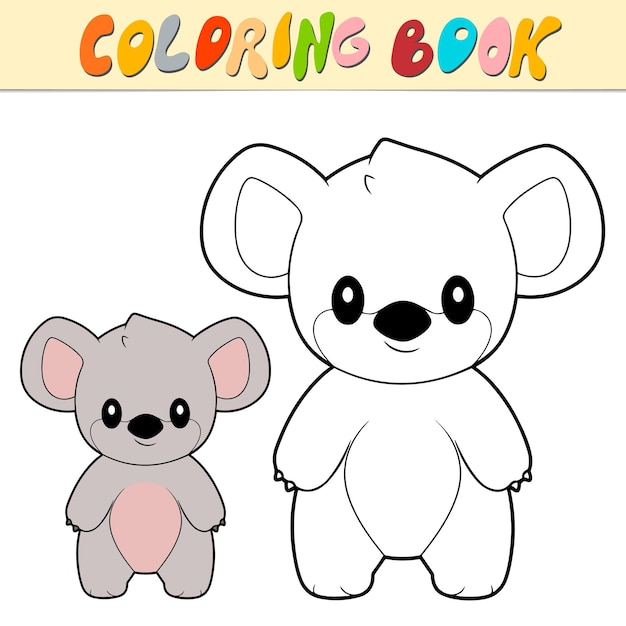 Koala para colorear libro o página para niños Cute Koala ilustración vectorial en blanco y negro