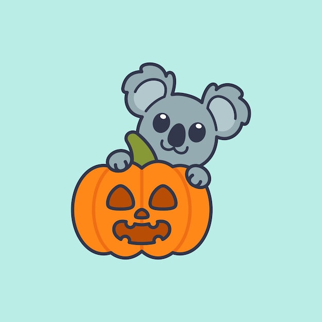 Koala lindo con calabaza Jack o Lantern