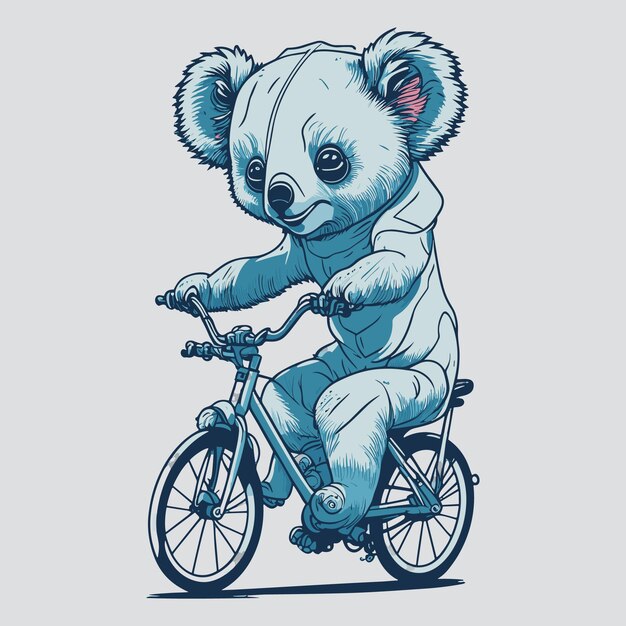 Koala montando en ciclismo deportivo con linda cara kawaii ilustración vectorial diseño de camiseta de calidad 4k