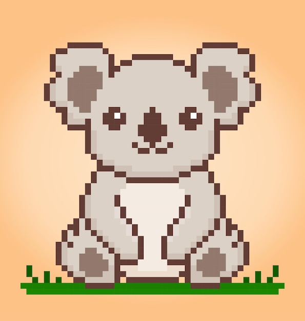 Koala de píxeles de 8 bits Píxeles de animales para activos de juegos y patrones de punto de cruz en ilustraciones vectoriales