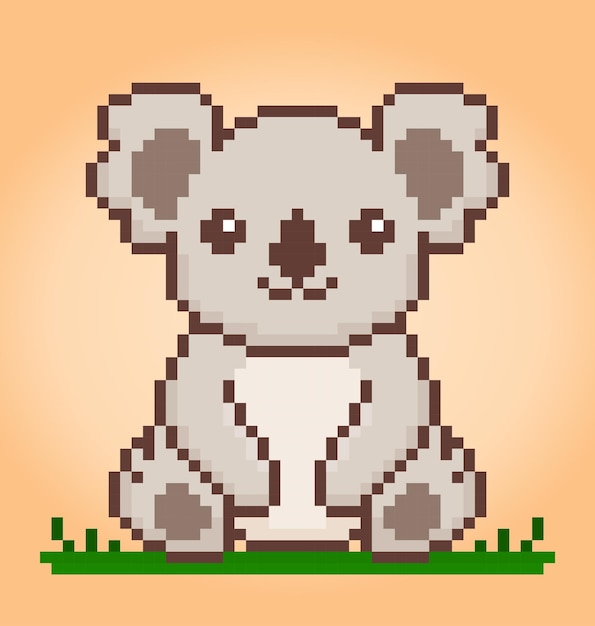 Koala de píxeles de 8 bits Píxeles de animales para activos de juegos y patrones de punto de cruz en ilustraciones vectoriales