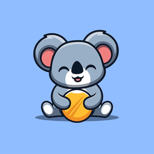 Koala sentado moneda de oro lindo creativo kawaii dibujos animados mascota logotipo