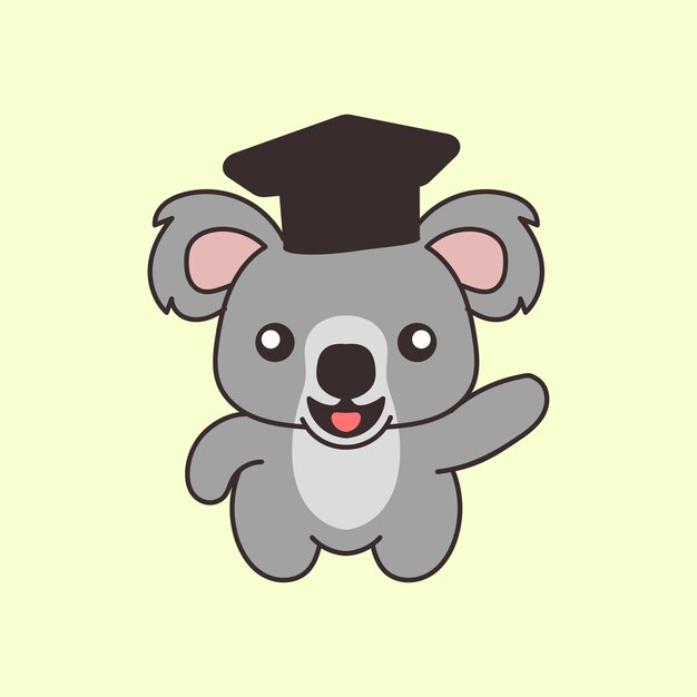 Vector koala usando el icono de la gorra del erudito dibujado de koala lindo y gracioso