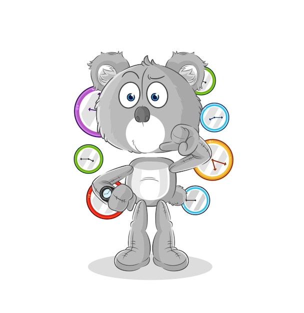Koala con vector de mascota de dibujos animados de dibujos animados de reloj de pulsera
