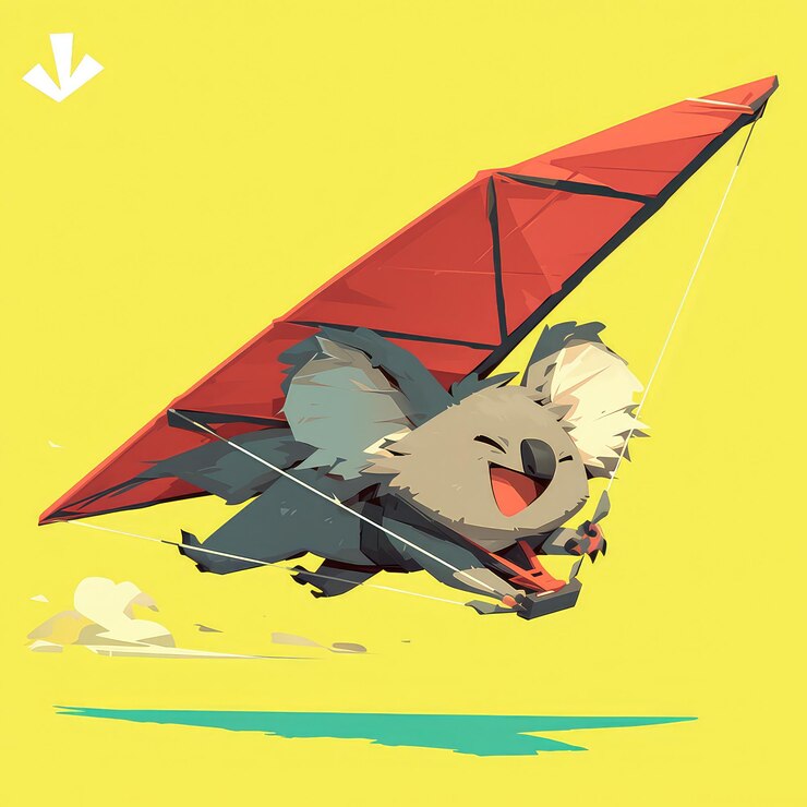 Vector un koala volando en un planeador al estilo de las caricaturas