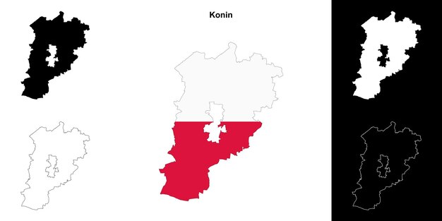 Konin county outline map set