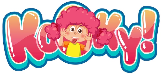 Kooky texto palabra banner estilo cómico con personaje de dibujos animados expres