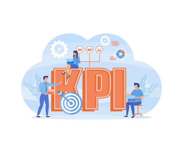 KPI o concepto de indicador clave de rendimiento Idea de revisión y evaluación de datos vector plano ilustración moderna