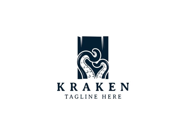 kraken pulpo tridente hipster vintage logo vector icono ilustración