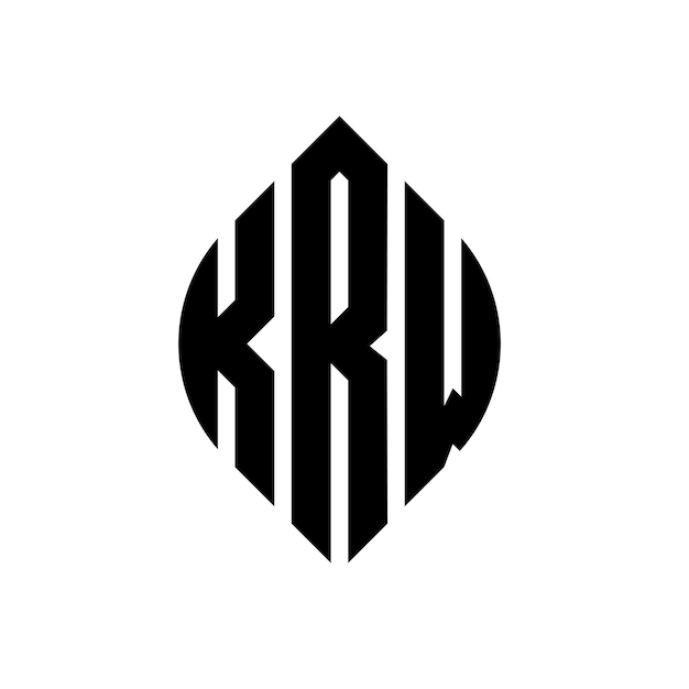KRW diseño de logotipo de letra de círculo con forma de círculo y elipse KRW letras de elipse con estilo tipográfico Las tres iniciales forman un logotipo de círculo KRW círculo emblema monograma abstracto letra marca vector