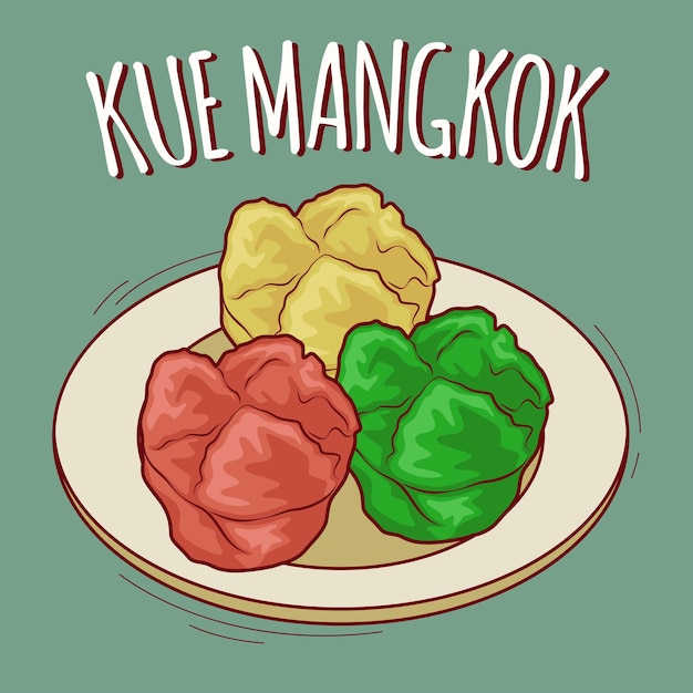 Kue mangkok ilustración comida indonesia con estilo de dibujos animados