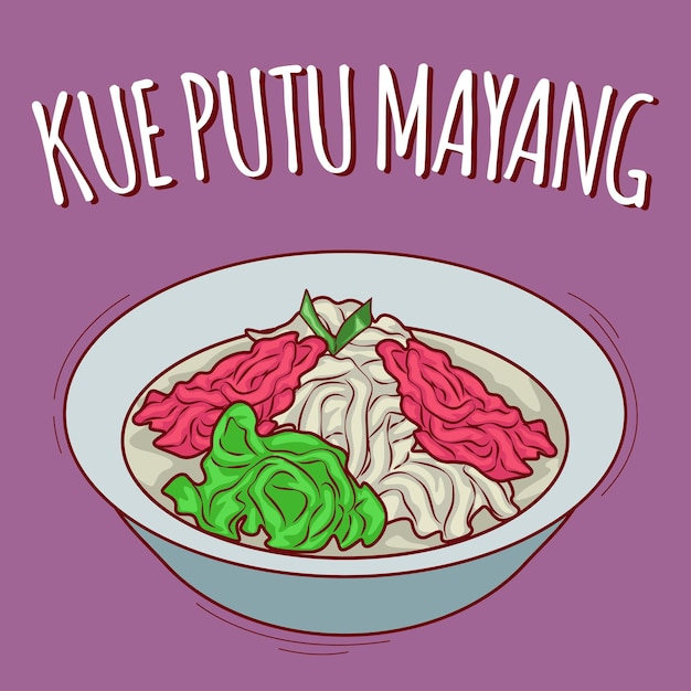 Kue Putu mayang ilustración comida indonesia con estilo de dibujos animados