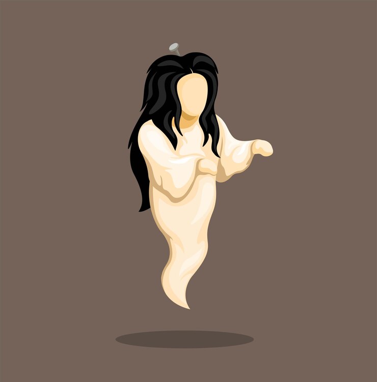 Vector kuntilanak es el folclore fantasma de la mujer del vector de ilustración de dibujos animados de carácter asiático