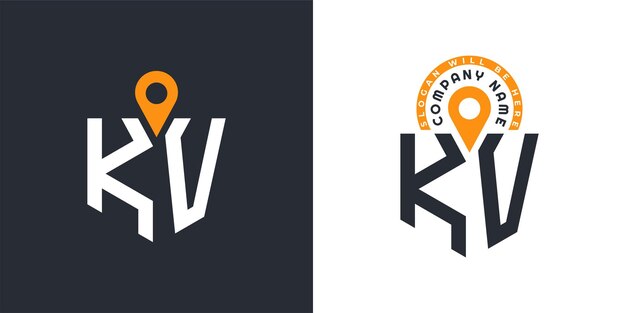 KV Location Logo Bundle Letter KV Logo Iconos de doble vector para el reclutamiento y la navegación